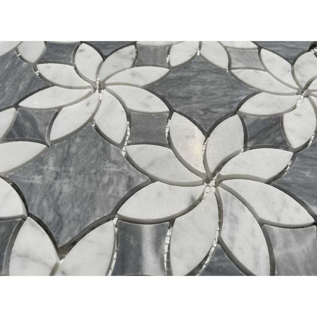 Marble Online Carrara White Gray Marble Iceflower Blossom Waterjet Mosaic Tile Honed - Image 2