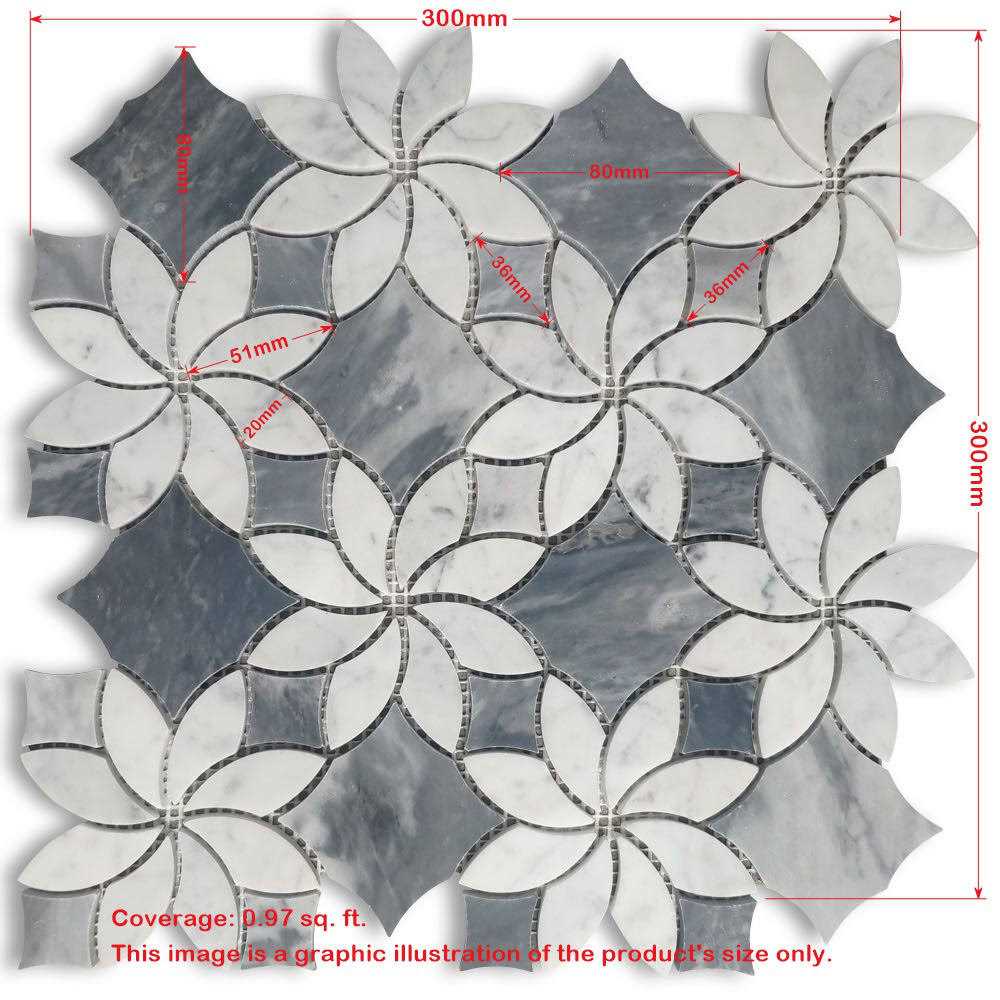 Marble Online Carrara White Gray Marble Iceflower Blossom Waterjet Mosaic Tile Honed - Image 5