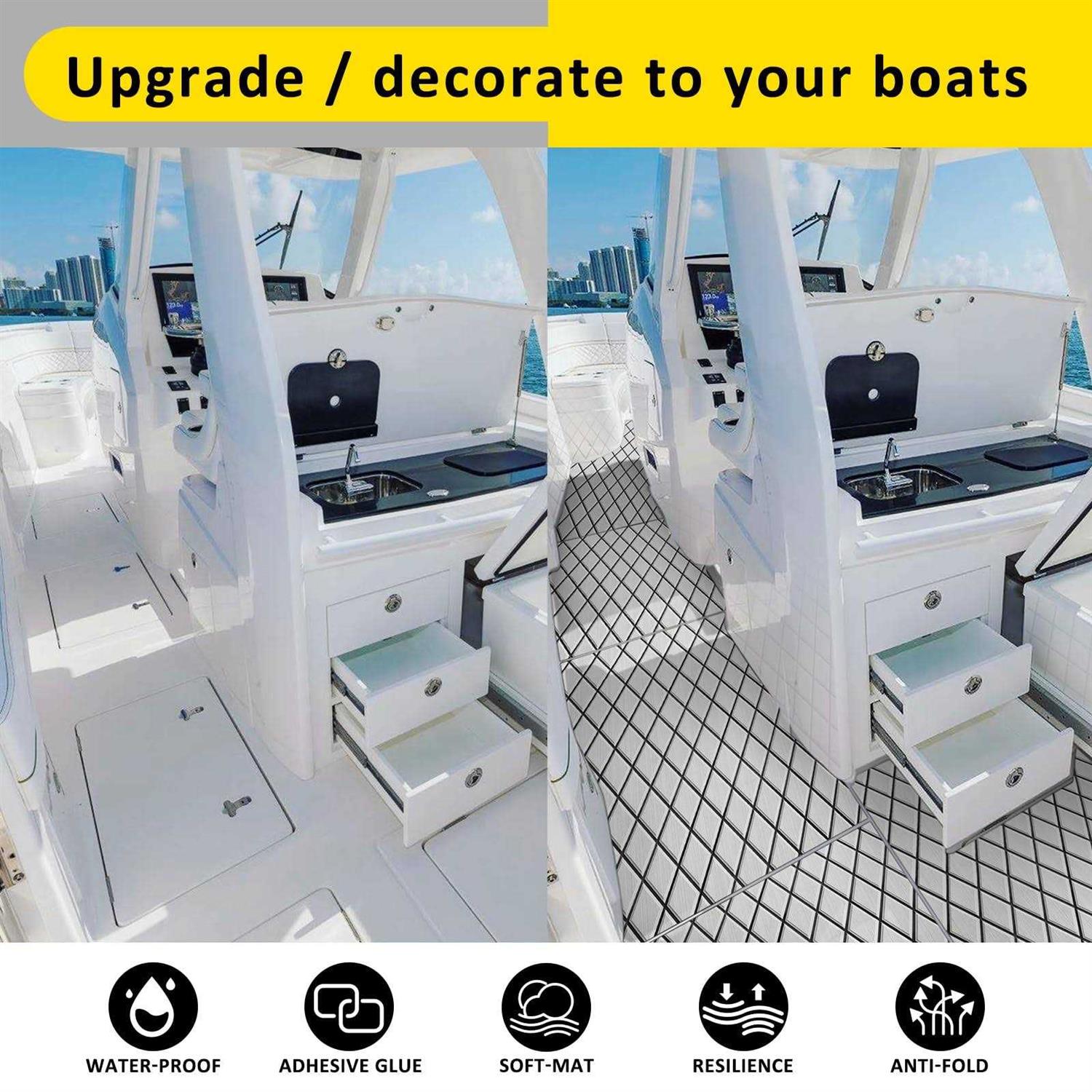 Hzkaicun Boat Flooring EVA Foam Boat Decking Sea Deck Boat Flooring Self-Adhesive Faux Teak Marine Boat Decking Non-Slip Mat for Boat Deck Yacht - Image 3