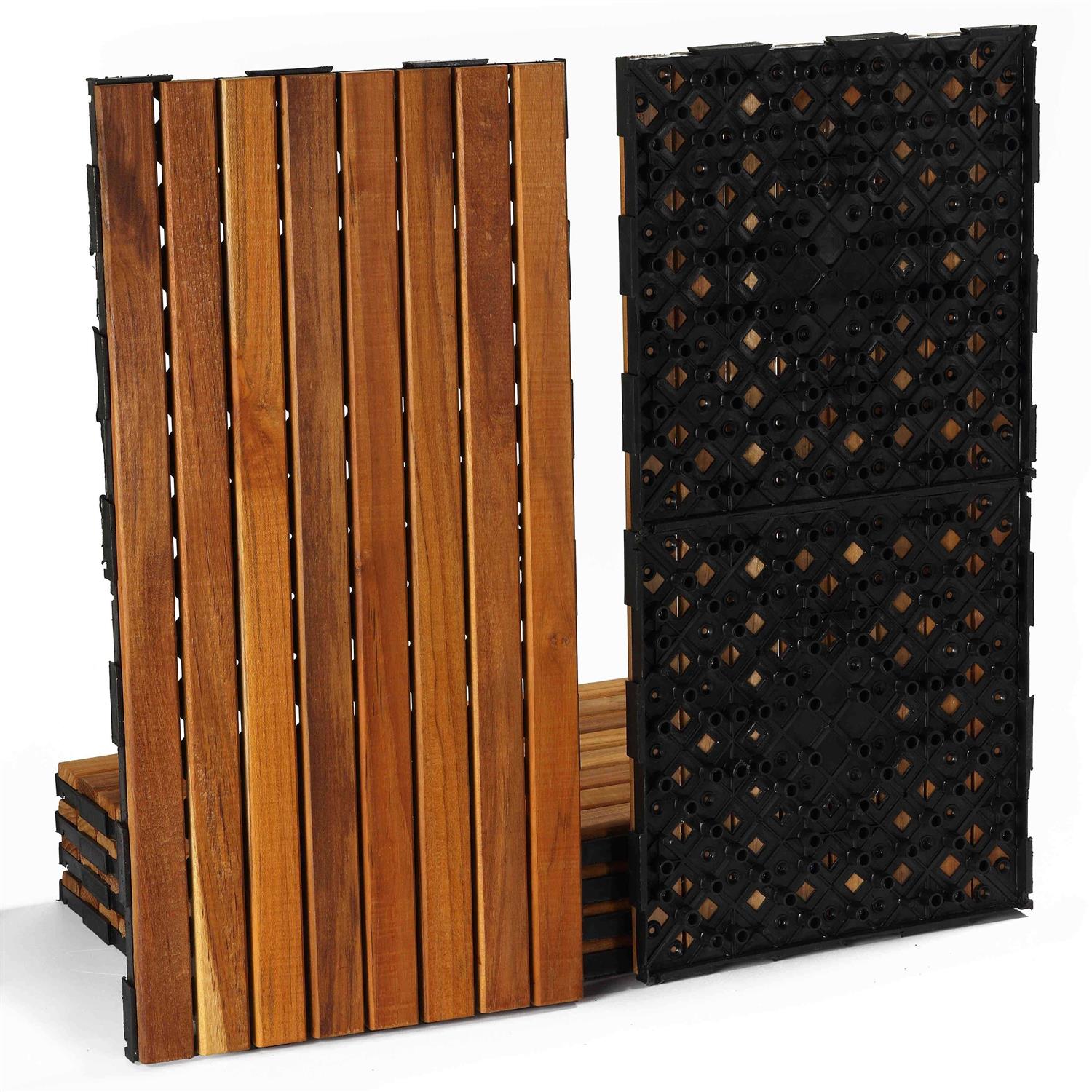 Cortesi Home FloorKNKT Interlocking Teak Wood Floor Patio Deck Tiles in 12x24 inch - Image 4