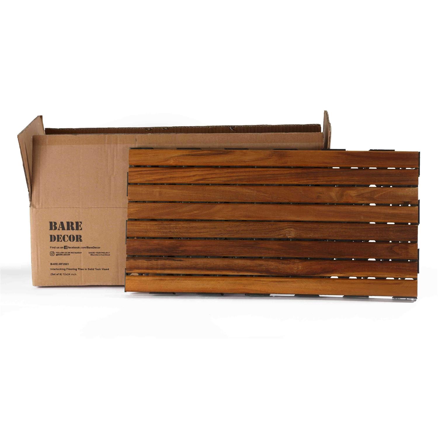 Cortesi Home FloorKNKT Interlocking Teak Wood Floor Patio Deck Tiles in 12x24 inch - Image 5