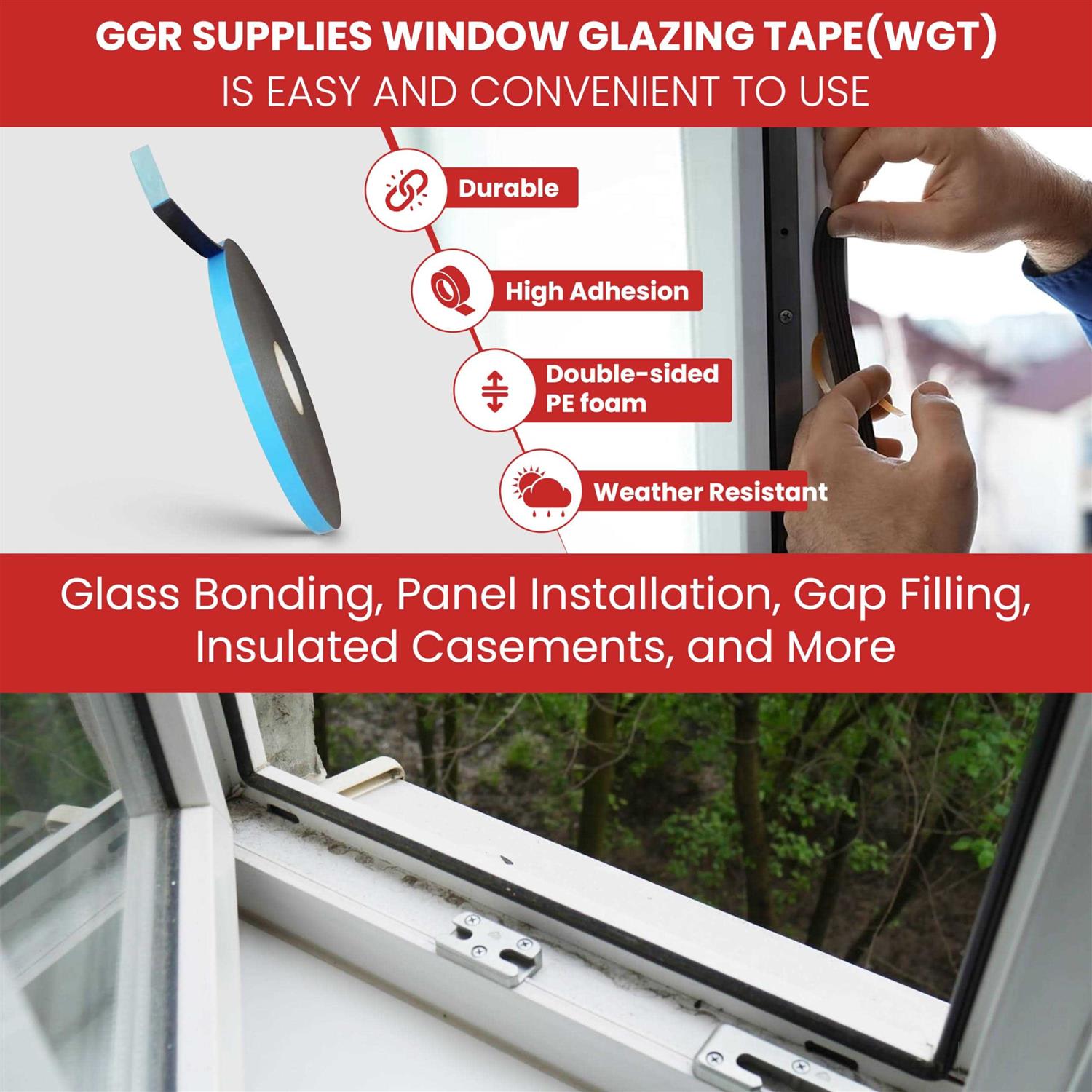 T.r.u. Dc-pef06p Double Coated Window Glazing Tape Weather Resistant - Image 5