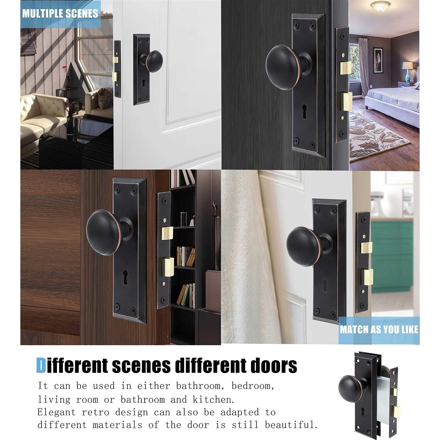 Toptotoo Mortise Lock Set for Interior Door Antique Door Knobs with Lock and Skeleton Key - Image 3