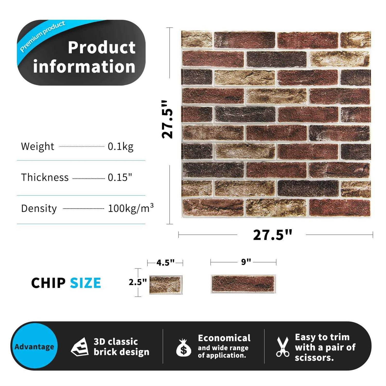 Art3d 10-Pack Peel and Stick Faux Brick 3D Wall Panels - Image 5
