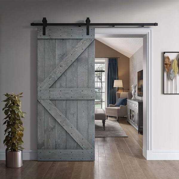 Wood and Metal Barn Door with Installation Hardware Kit Calhome - Image 3
