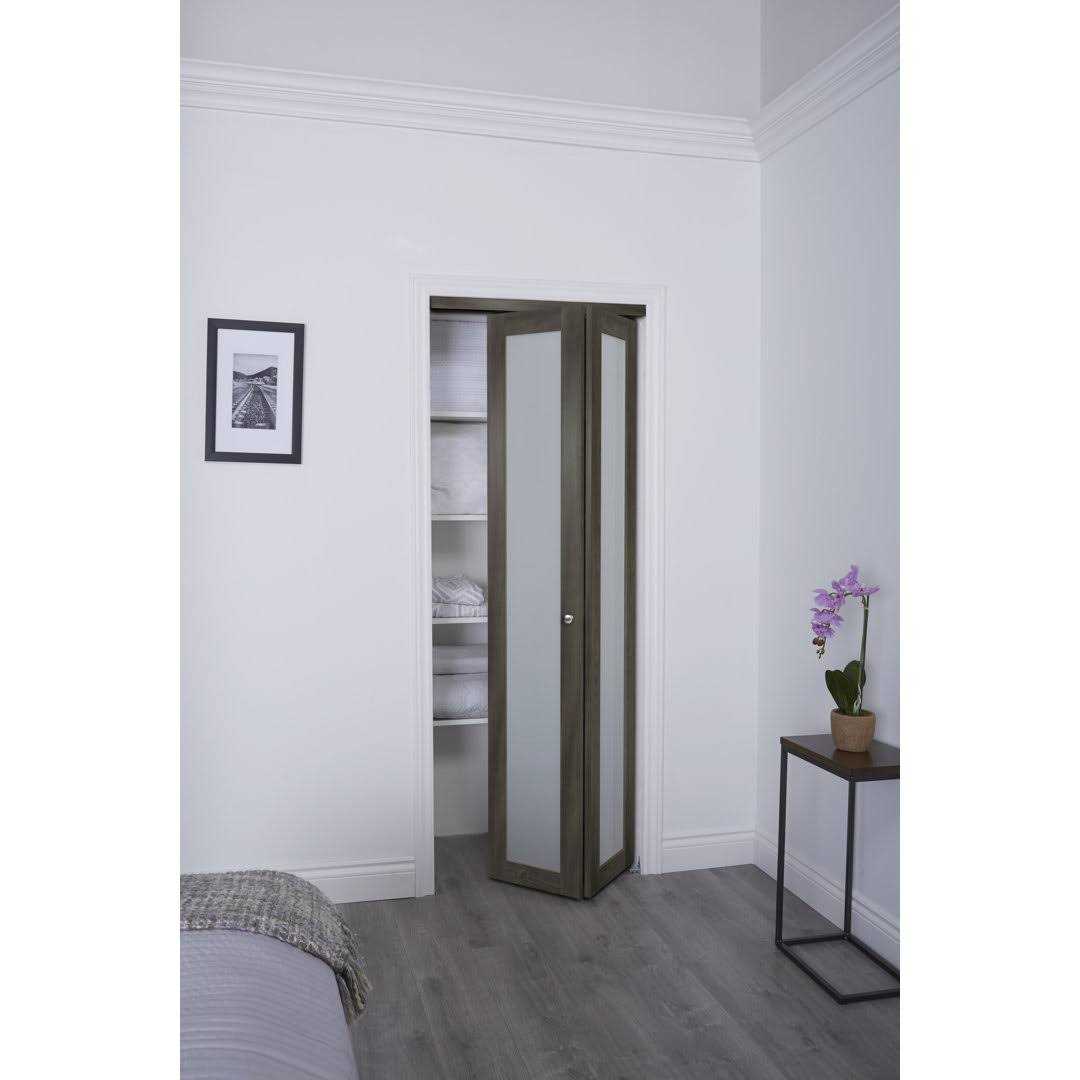TRUporte 30 in. x 80.5 in. 3-Lite Frosted Glass Solid MDF Core Iron Age Finished MDF Bi-Fold Closet Door - Image 3