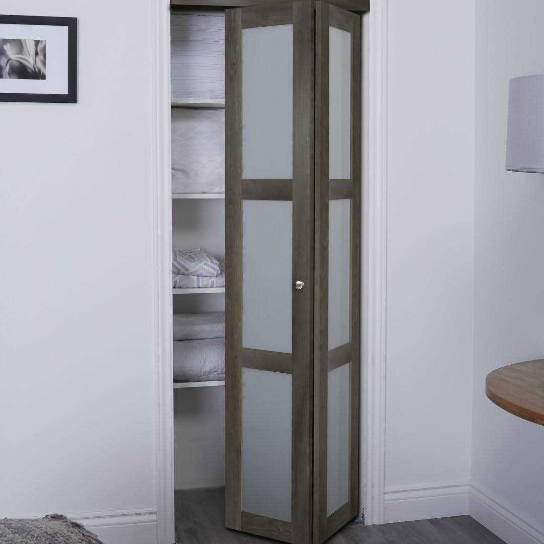 TRUporte 30 in. x 80.5 in. 3-Lite Frosted Glass Solid MDF Core Iron Age Finished MDF Bi-Fold Closet Door - Image 4