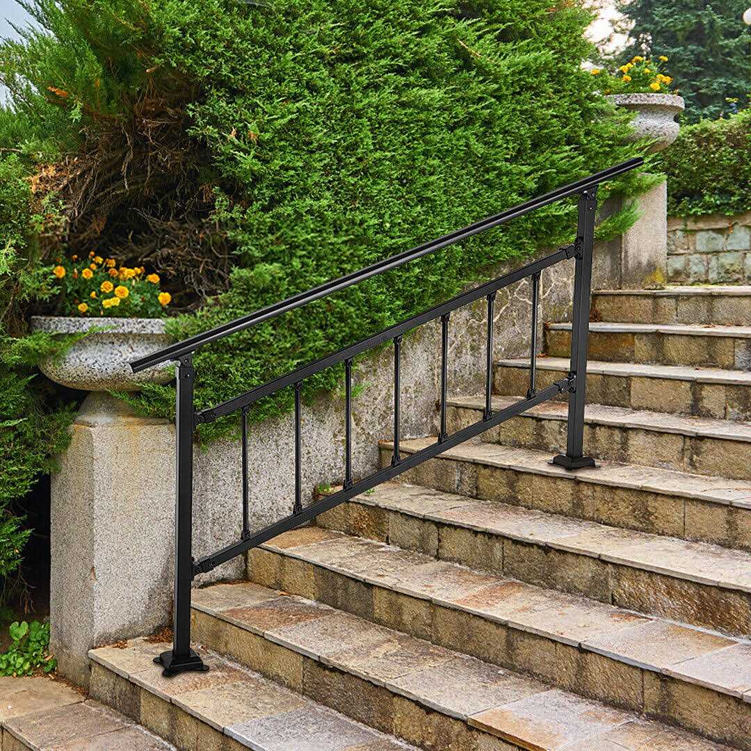 VEVOR Outdoor Stair Railing Fits for 3 to 4 Steps Adjustable Exterior Stair Railing Wrought Iron Handrail - Image 3