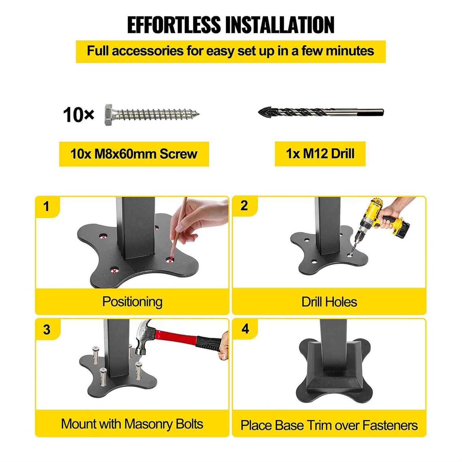 VEVOR Outdoor Stair Railing Fits for 3 to 4 Steps Adjustable Exterior Stair Railing Wrought Iron Handrail - Image 4