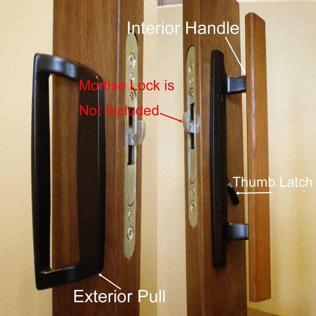 HauSun Mortise Style Reversible Sliding Patio Door Handle Set with Oak Wood Interior Handle and Exterior Pull in White Diecast Finish Fits 3-15/16” Screw - Image 5