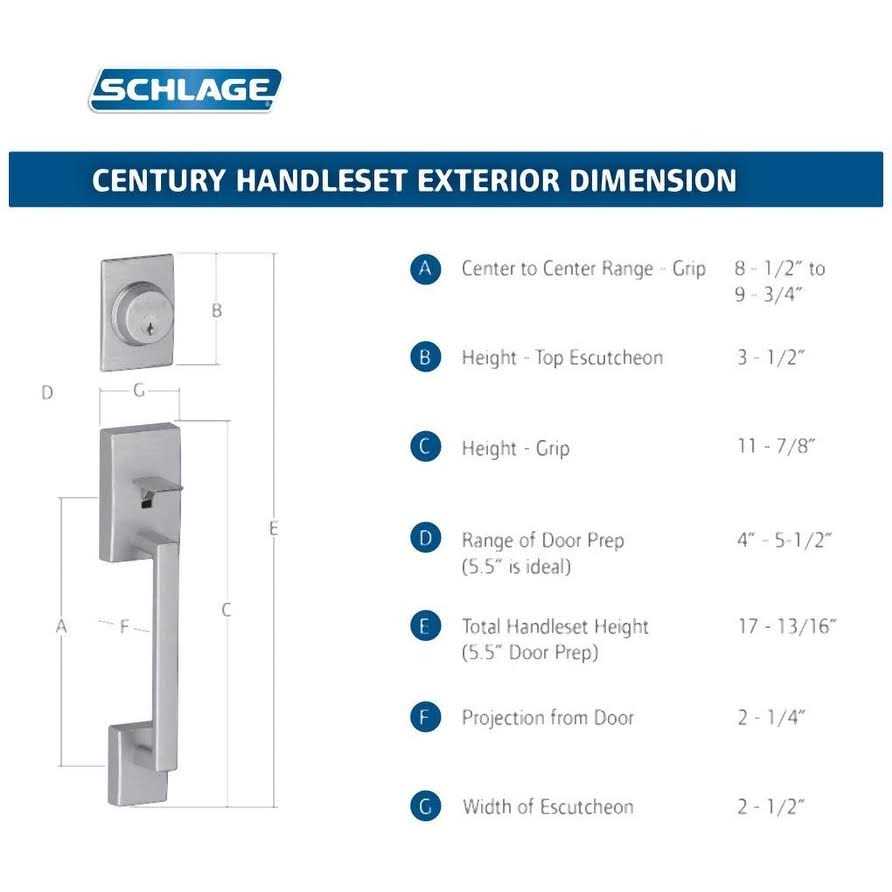 Schlage F58-CEN Century Single Cylinder Exterior Entrance Handleset - Image 3