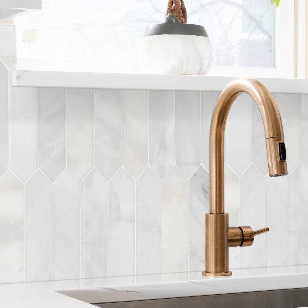 Arabescato Carrara Picket 10.63 in. x 12 in. Honed Marble Mosaic Wall and Floor Tile MSI - Image 5