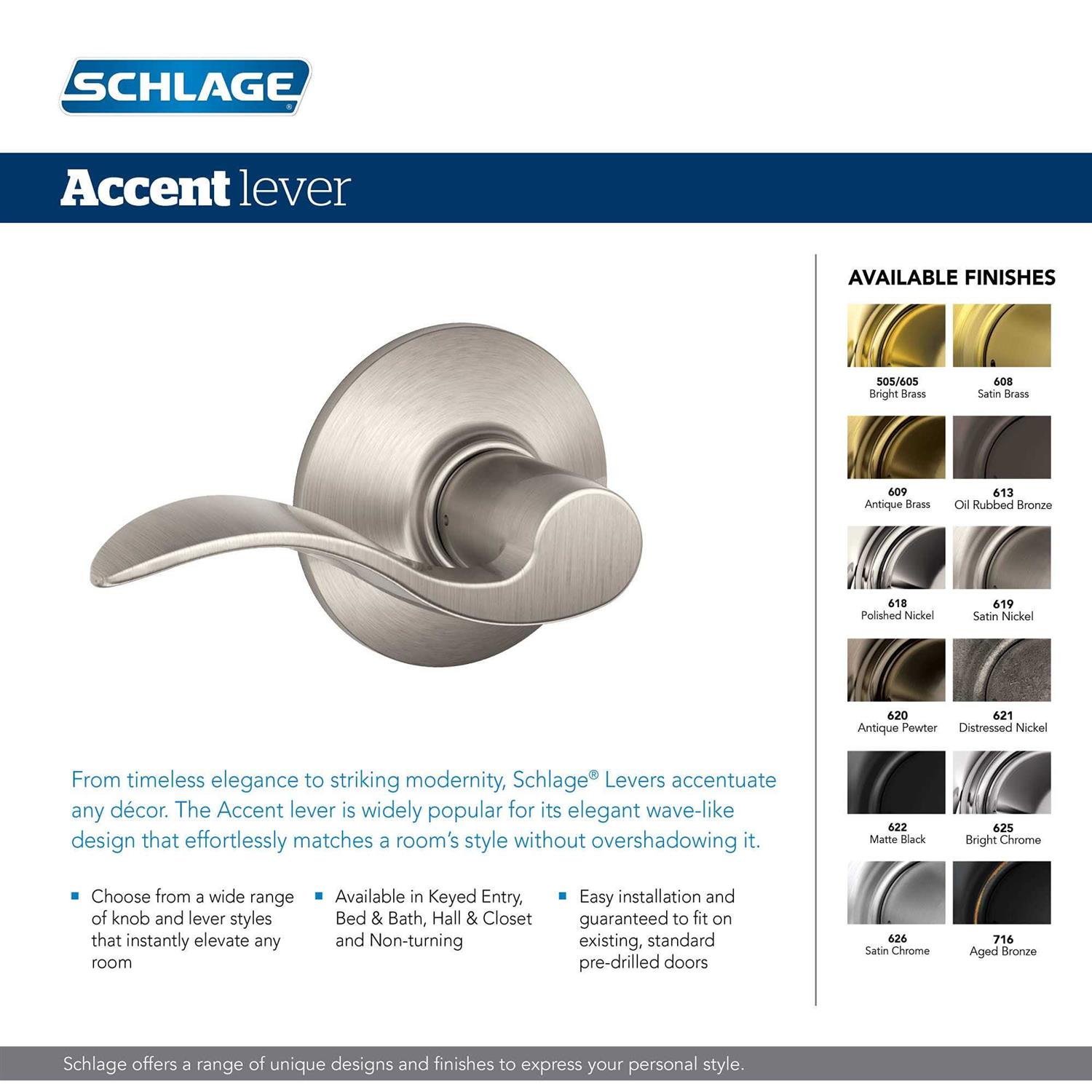 Schlage F10 ACC 605 Accent Passage Lever - Image 5