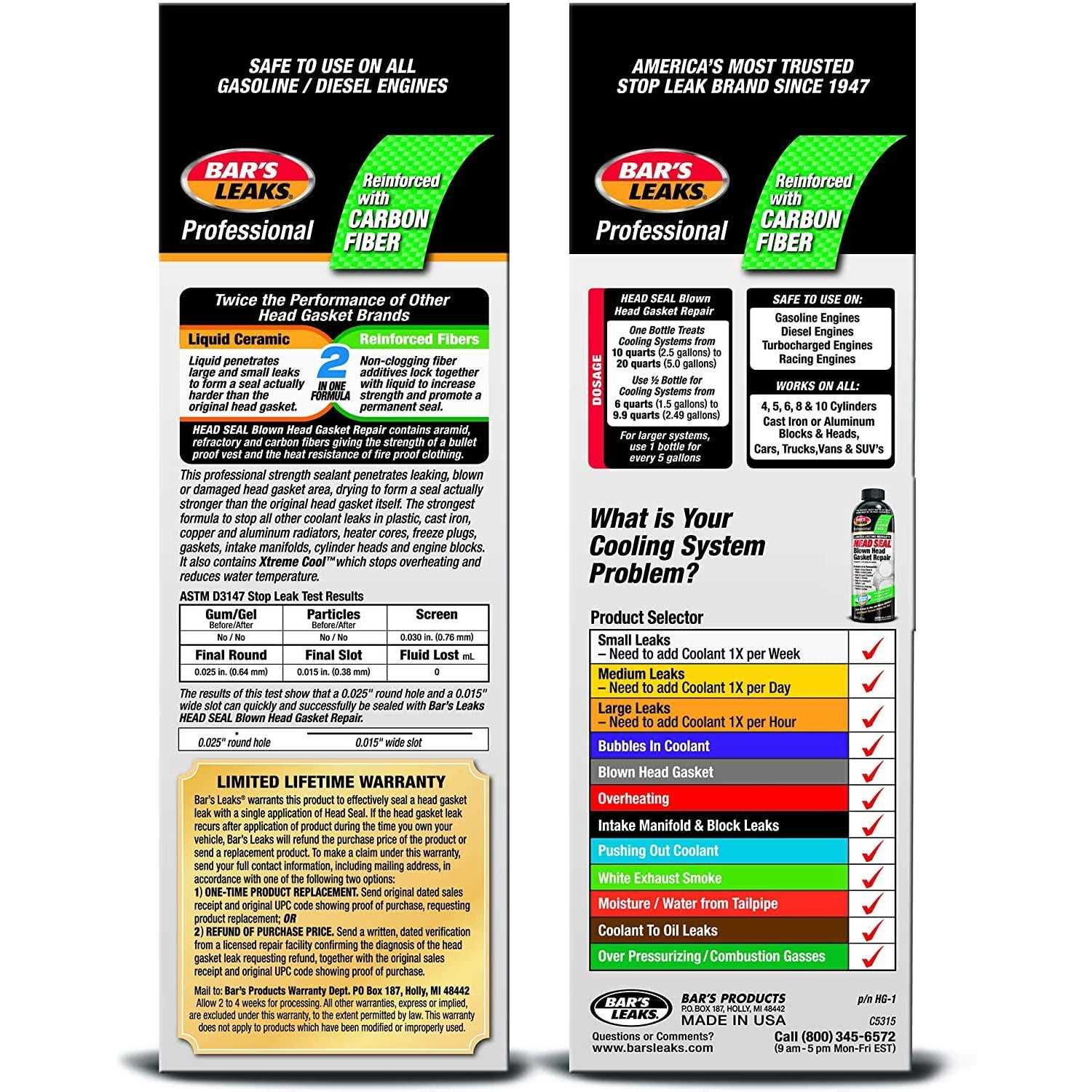 Bar's Leaks HG-1 Head Seal Blown Head Gasket Repair - Image 3