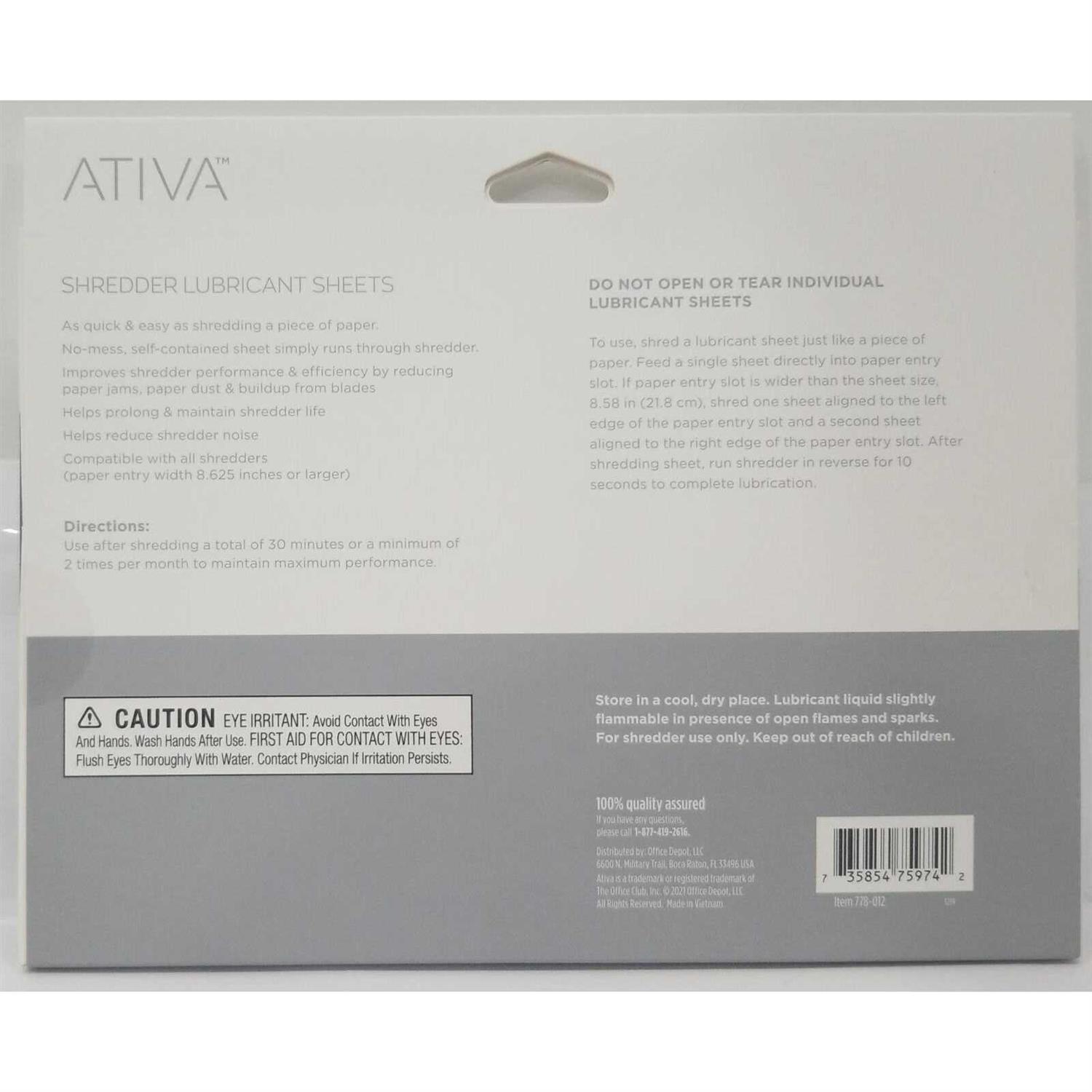Ativa Shredder Lubricant Sheets 12 Counts - Image 5