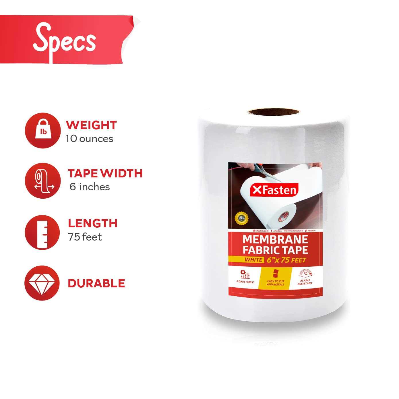 XFasten Fiberglass Waterproofing Anti-Fracture Membrane Fabric Tape, 6-inch X 75-foot, Water Barrier Mesh Tape for Shower Walls and Tiles - Image 4