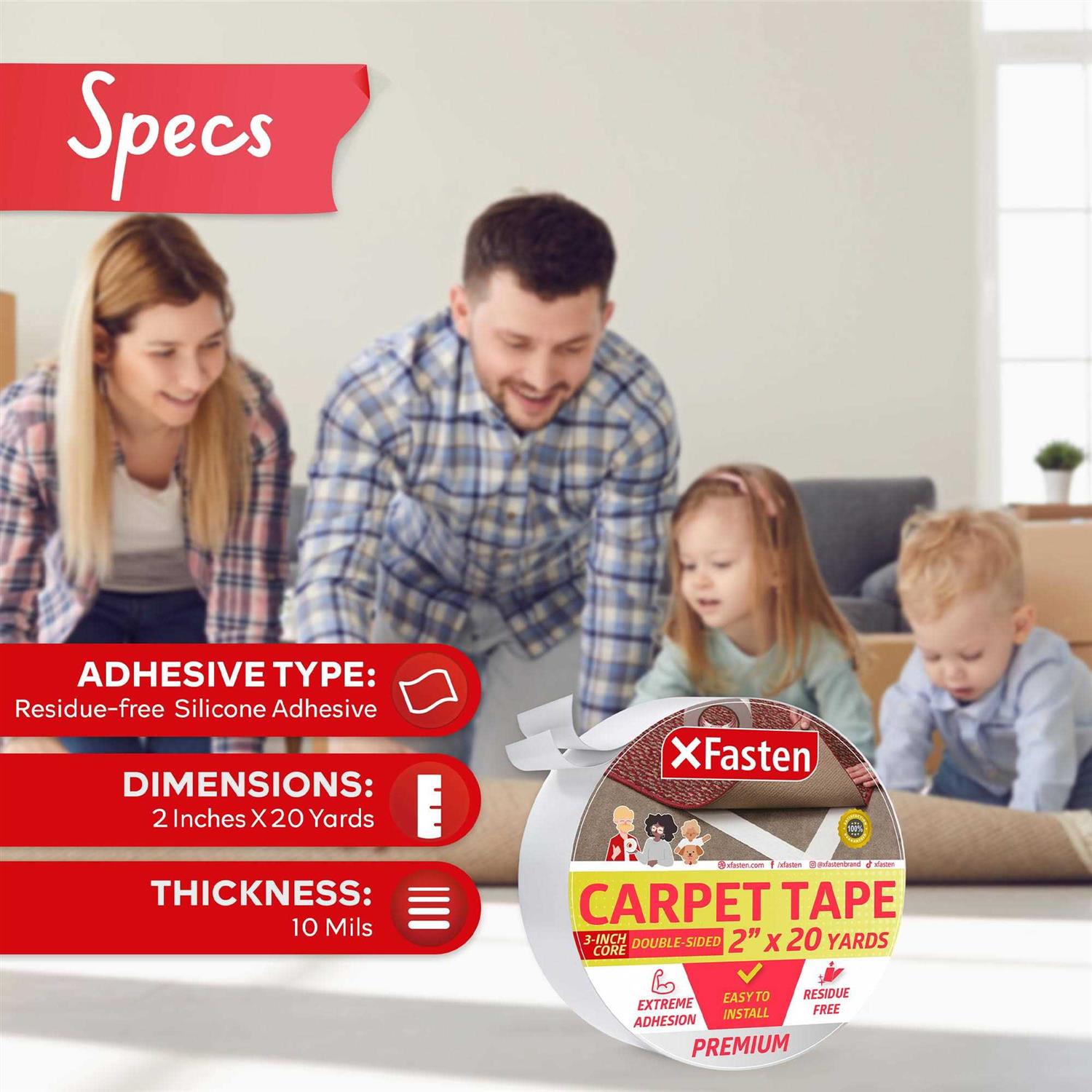 XFasten Tape 2 x Double Sided Carpet Tape for Area Rugs Over Carpet - Image 3