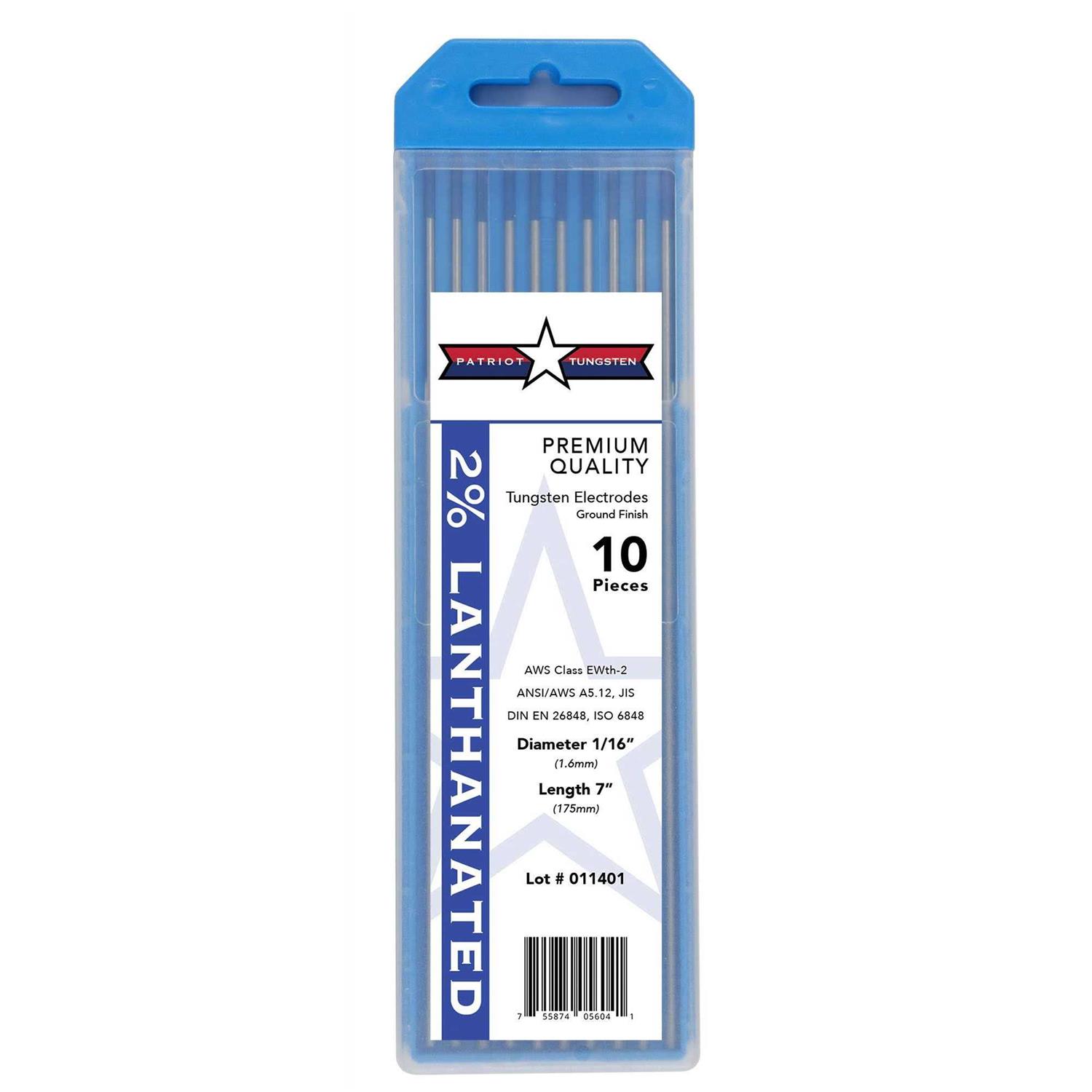 Patriot Tungsten 2% Lanthanated TIG Welding Tungsten Electrodes 7” 10-Pack