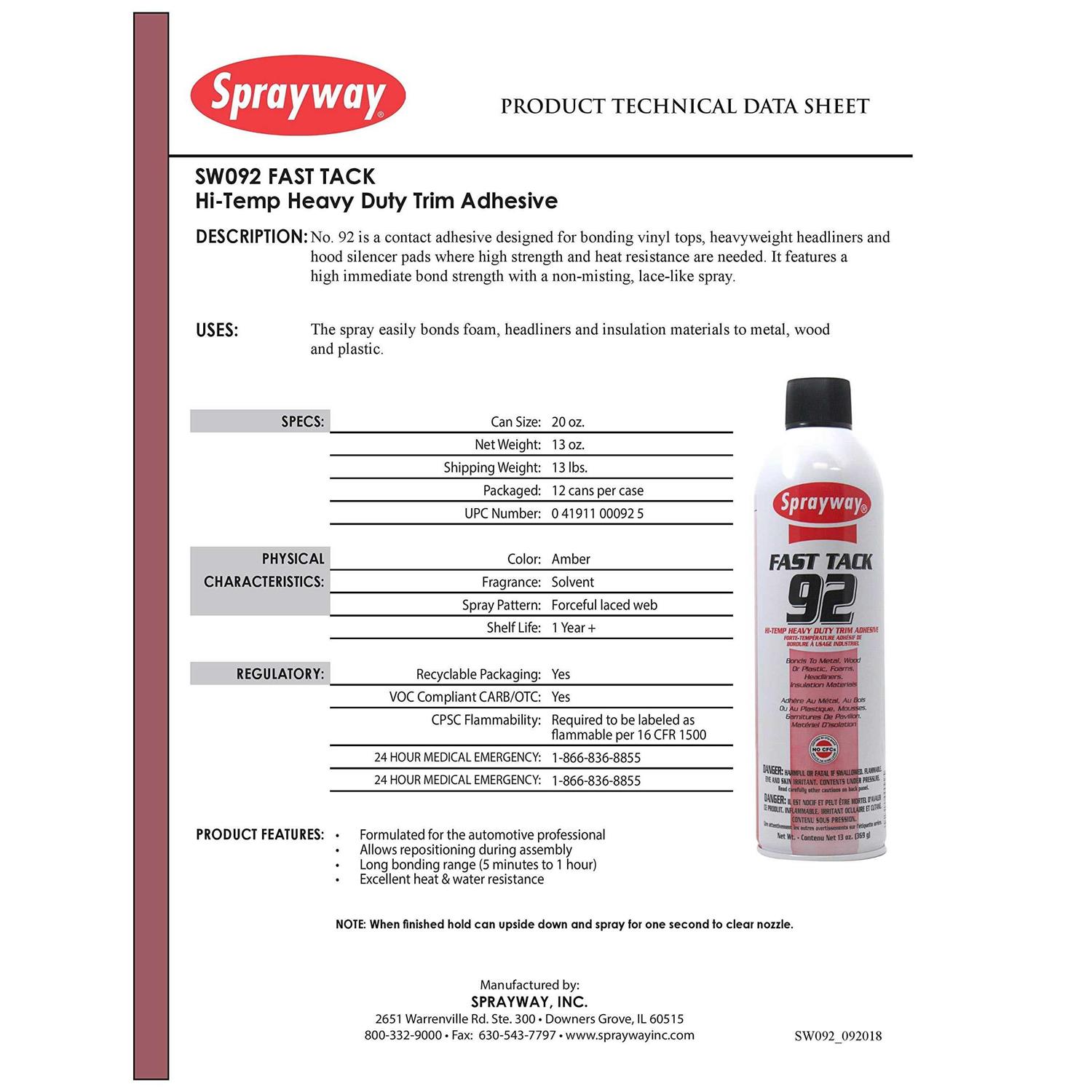 Sprayway 92 Fast Tack Hi-Temp Heavy-Duty Trim Adhesive - Image 2
