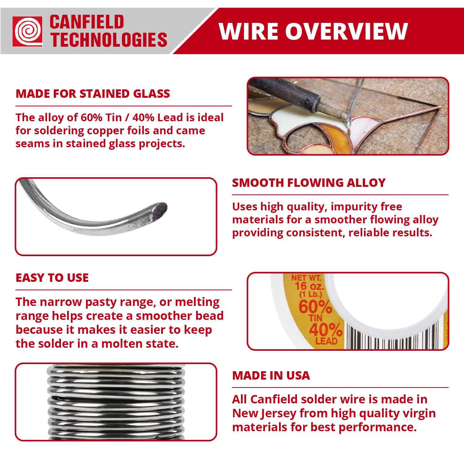 canfield 6040 solder for stained glass 4 Lb Pack - Image 3