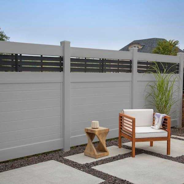Barrette Outdoor Living 6 ft. x 6 ft. Gray Vinyl Privacy Panel Kit Horizontal Fence with Boardwalk DSP Top - Image 3