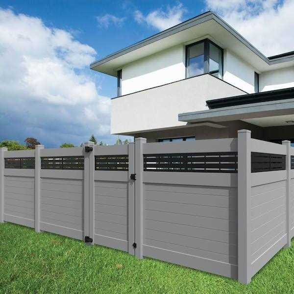 Barrette Outdoor Living 6 ft. x 6 ft. Gray Vinyl Privacy Panel Kit Horizontal Fence with Boardwalk DSP Top - Image 4