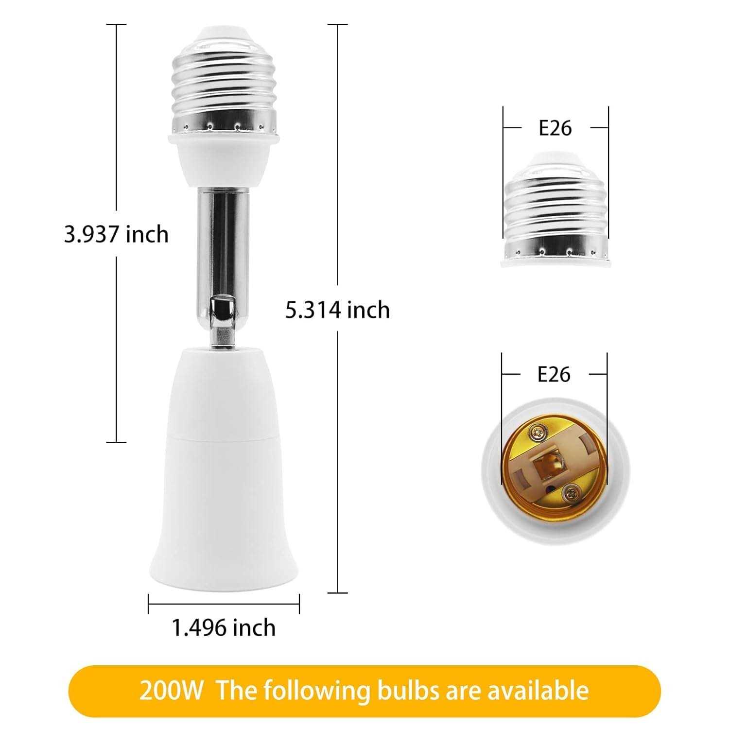 Tiqian E26/E27 Light Socket Extender 4.5 inch Extension,Adjustable Vertical 90°Horizontal 360° - Image 4
