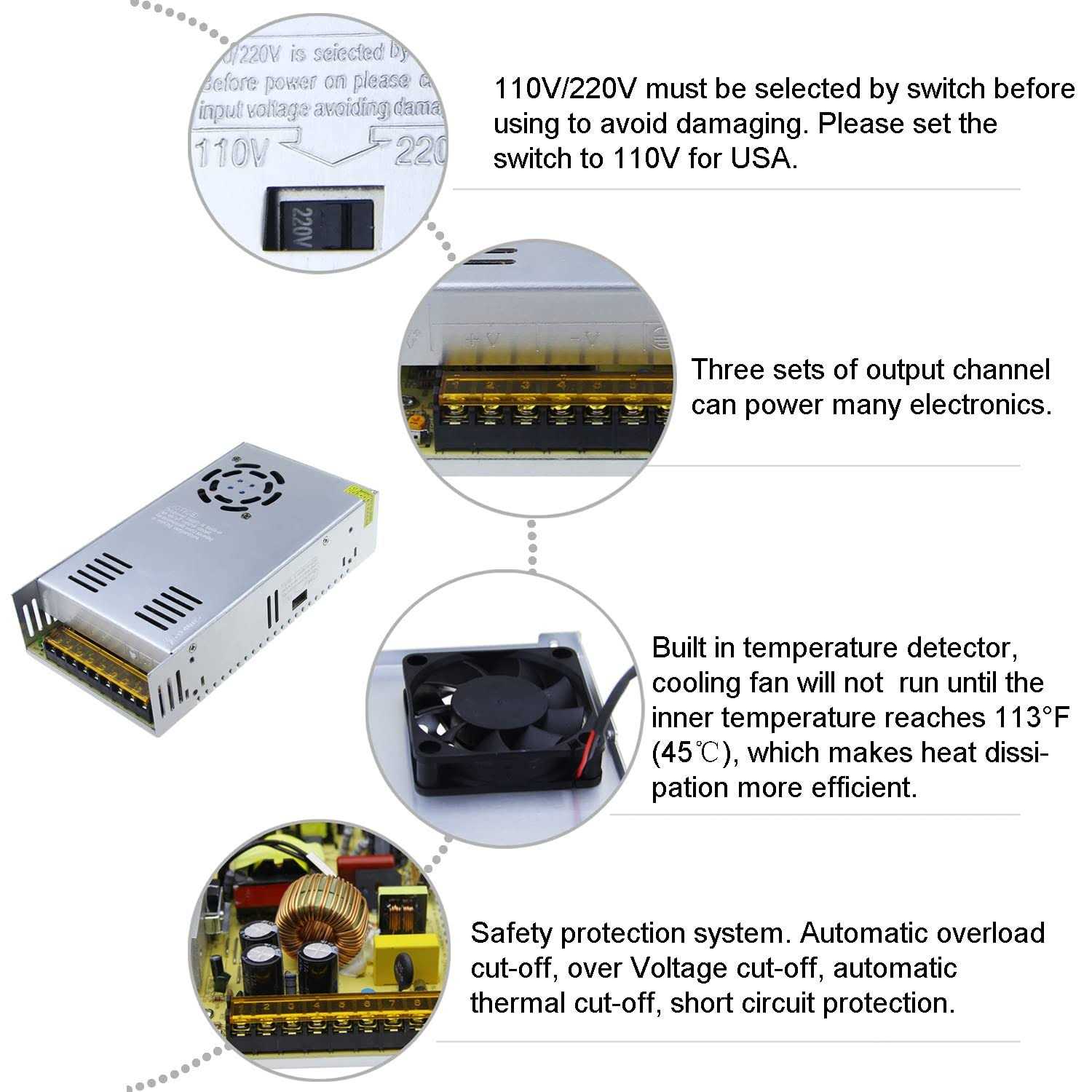 ALITOVE Ac 110V220V to Dc 12V 30A 360W Universal Regulated Switching Power Supply Transformer Adapter LED Driver for LED Strip - Image 3