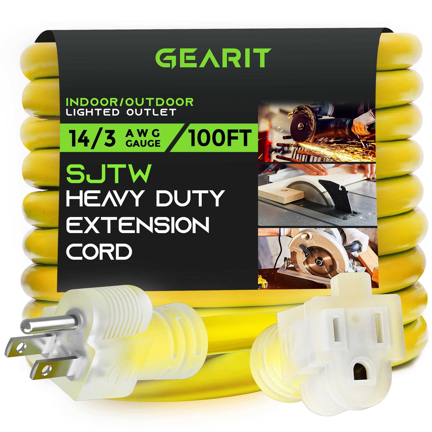 GearIT 14/3 Outdoor Extension Cord 14 AWG Gauge 3 Prong Plug