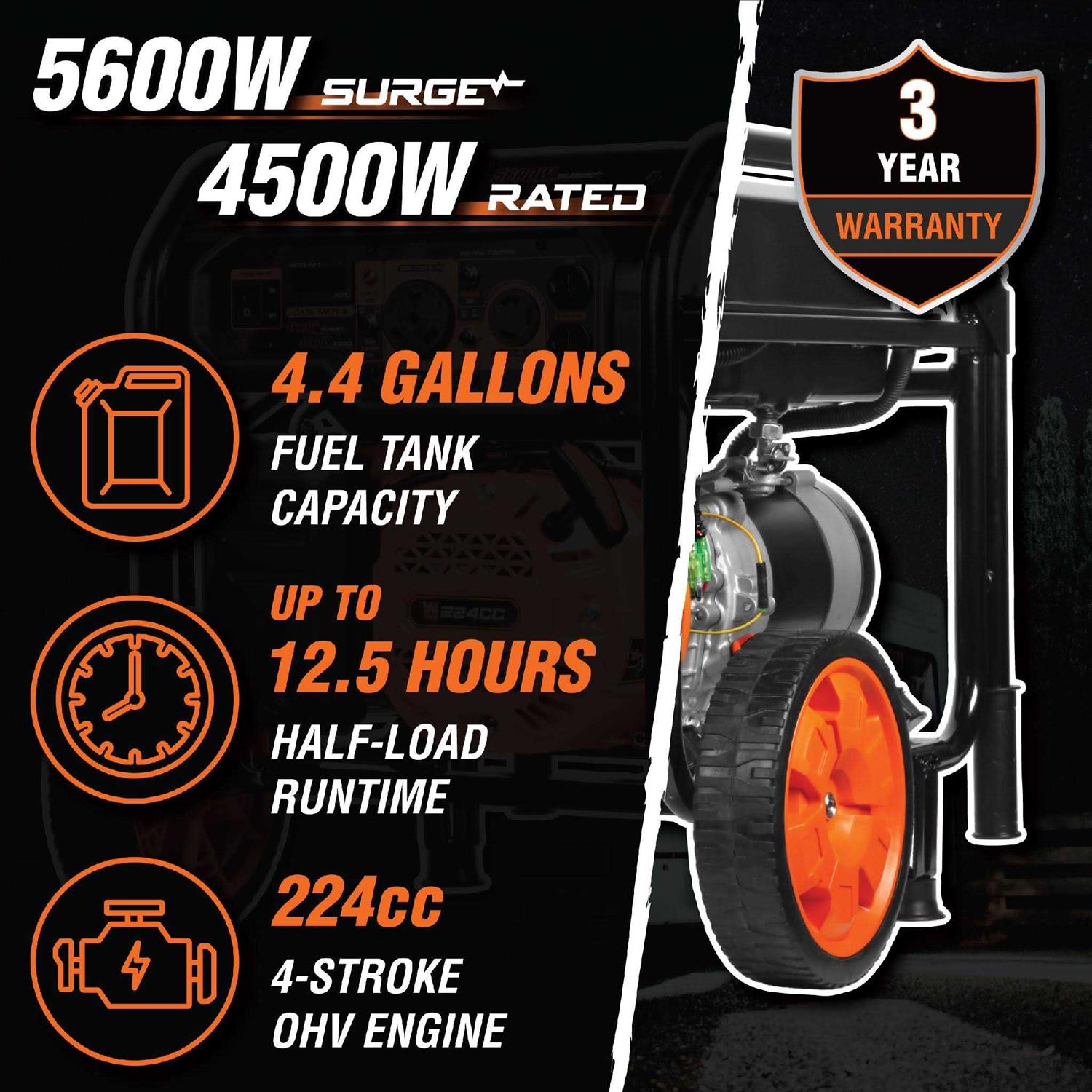 WEN 5600-Watt Portable Generator, 224cc, Transfer-Switch and RV-Ready - Image 4