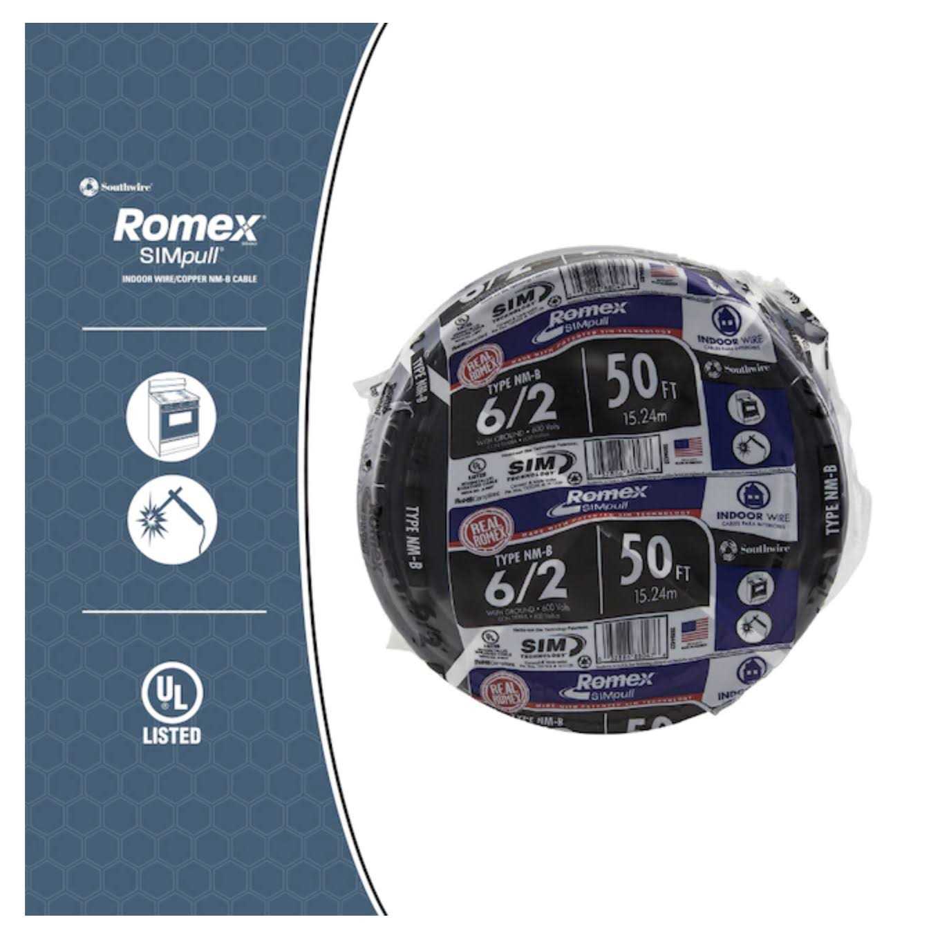 Southwire 50 ft. 6/2 Stranded Romex SIMpull CU NM-B W/G Wire - Image 2