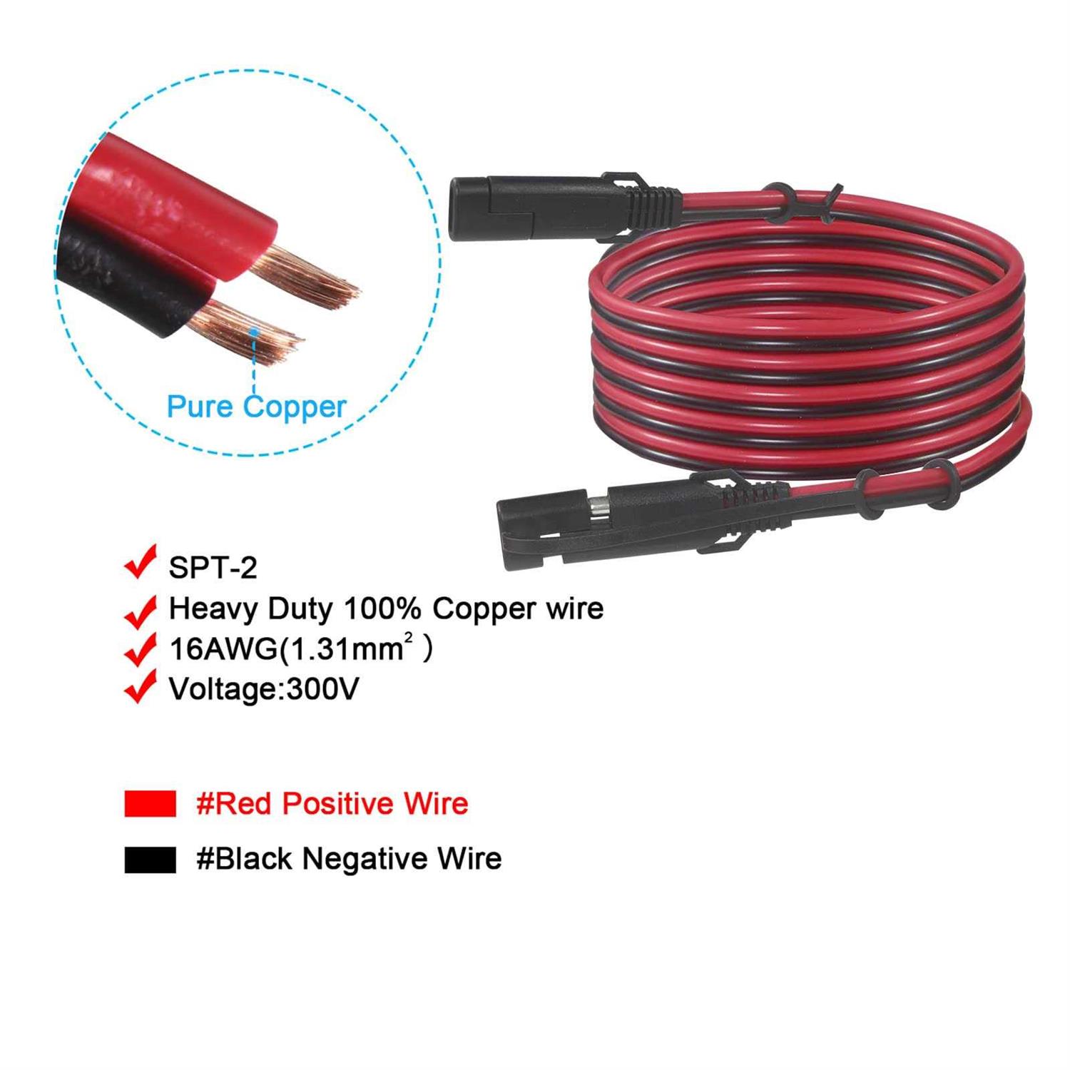 SAE To SAE Extension Cable 16AWG SAE Cable Battery Charger Extension Cord Heavy Duty 16AWG Quick Disconnect SAE 2Pin Connector with SAE - Image 4