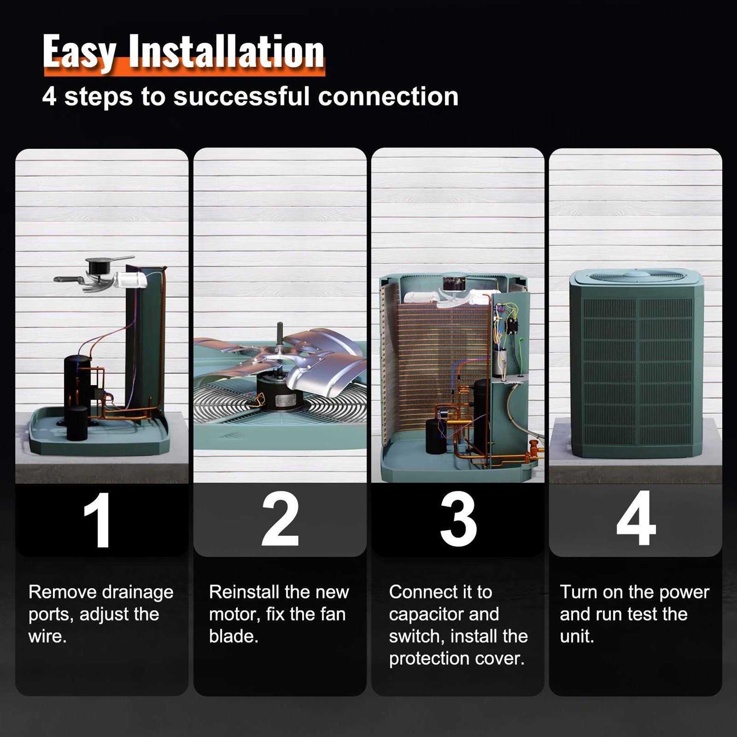 VEVOR 1/5 HP 1075 RPM Condenser Fan Motor Reversible Rotating + Capacitor - Image 4