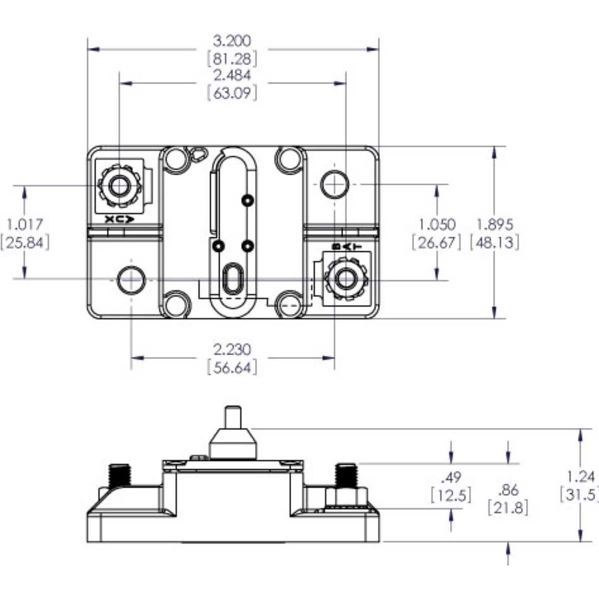 Blue Sea 7184 285-Series 60 Amp Circuit Breaker Surface Mount - Image 3