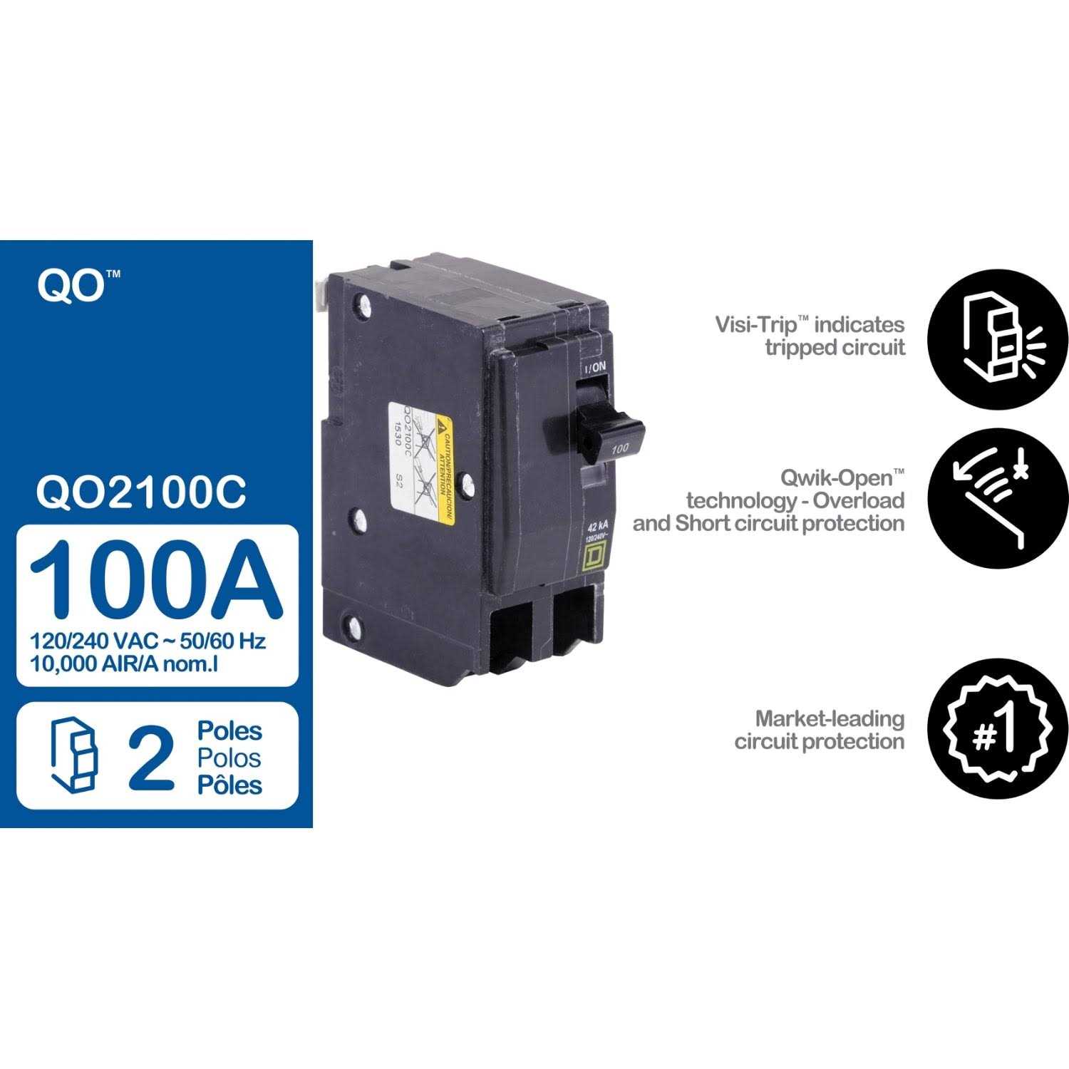 Square D QO 100-amp 2-Pole Standard Trip Circuit Breaker - Image 3