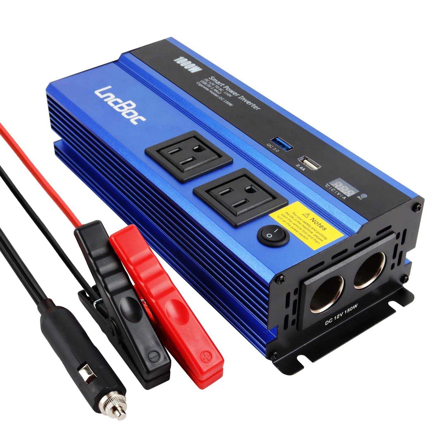 Lncboc 1000W Car Power Inverter DC 12V to 110V AC Converter, Modified Sine Wave Inverter with Dual AC Outlets and 2.4a Dual USB Ports Car Charger - Image 4