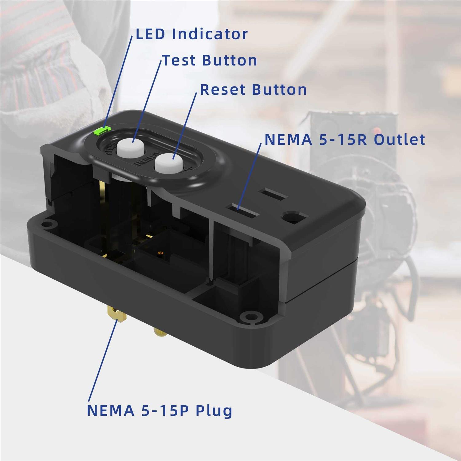 Aida Gfci Adapter 15 Amp Single Outlet Grounded 3-prong Gfci Adapter - Image 3