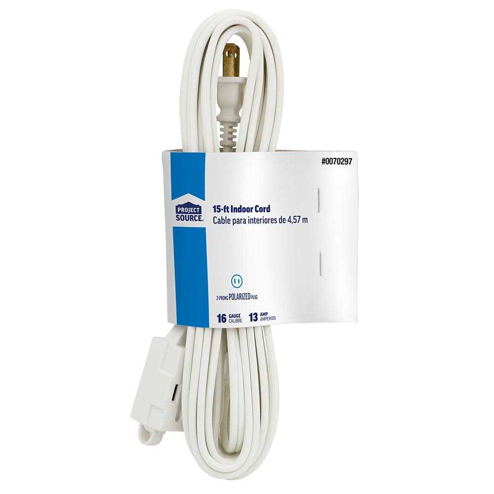 Project Source 15-ft 16 / 2-Prong Indoor Spt-2 Light Duty General Extension Cord in White UT660615
