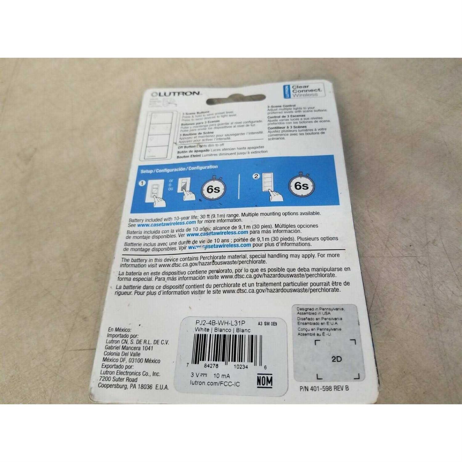 Lutron PJ2-4B-WH-L31P 4-Button Wireless Control - Image 4