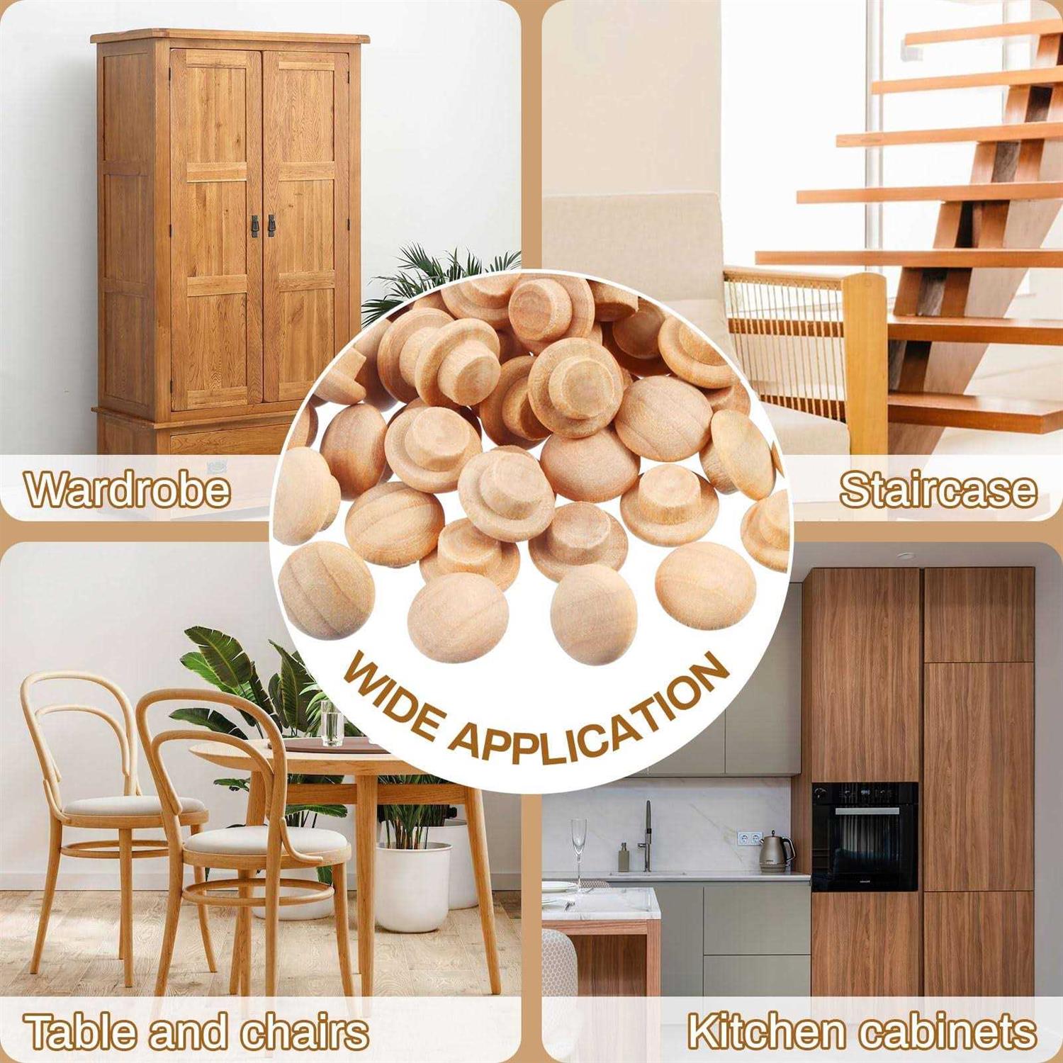 200 Pieces Wood Plugs Screw Hole Plugs Button Screw Plug Wooden Button Plugs Hole Plugs Mushroom Wood Caps Wood Screw Covers Wooden Screw Plugs - Image 3