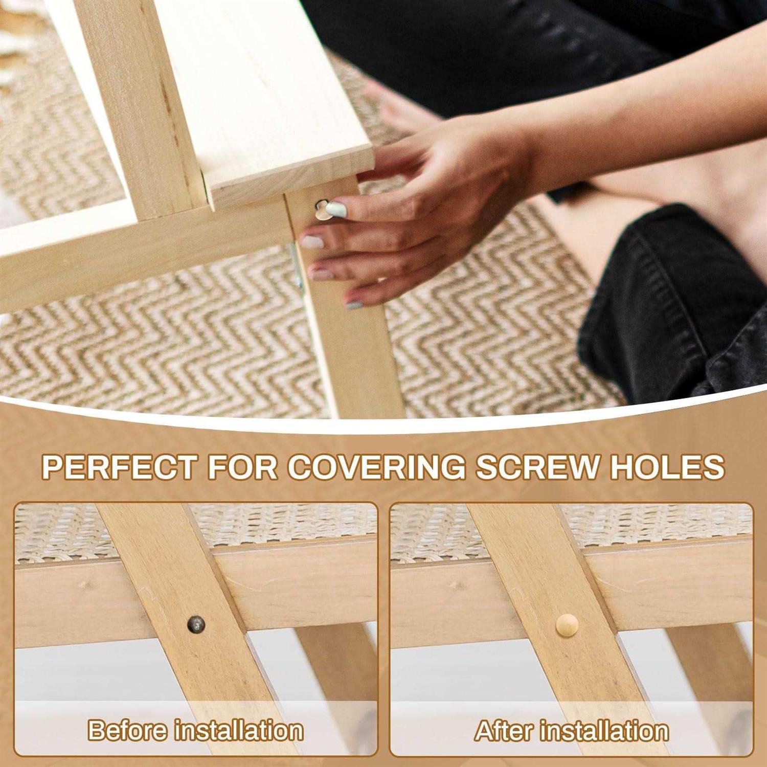 200 Pieces Wood Plugs Screw Hole Plugs Button Screw Plug Wooden Button Plugs Hole Plugs Mushroom Wood Caps Wood Screw Covers Wooden Screw Plugs - Image 4