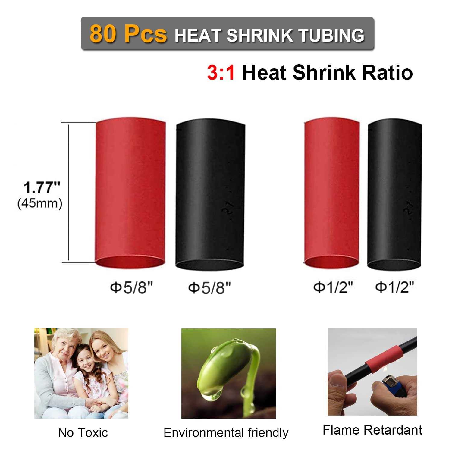 Tkdmr 160pcs Copper Wire Lugs Awg2 4 6 8 10 12 with Heat Shrink Set - Image 4