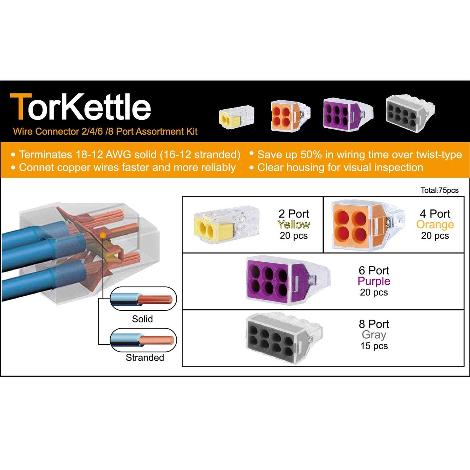75PCS Wire Connector 2/4/6/8 Port Conductor Combination Assortment Pack for Junction Boxes - Image 3