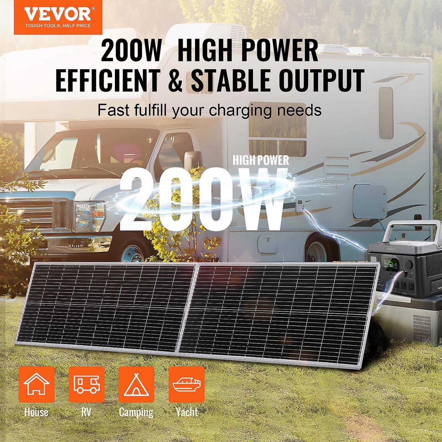VEVOR 200W Monocrystalline Solar Panel Kit 2PCS Solar Panels & Charge Controller - Image 3