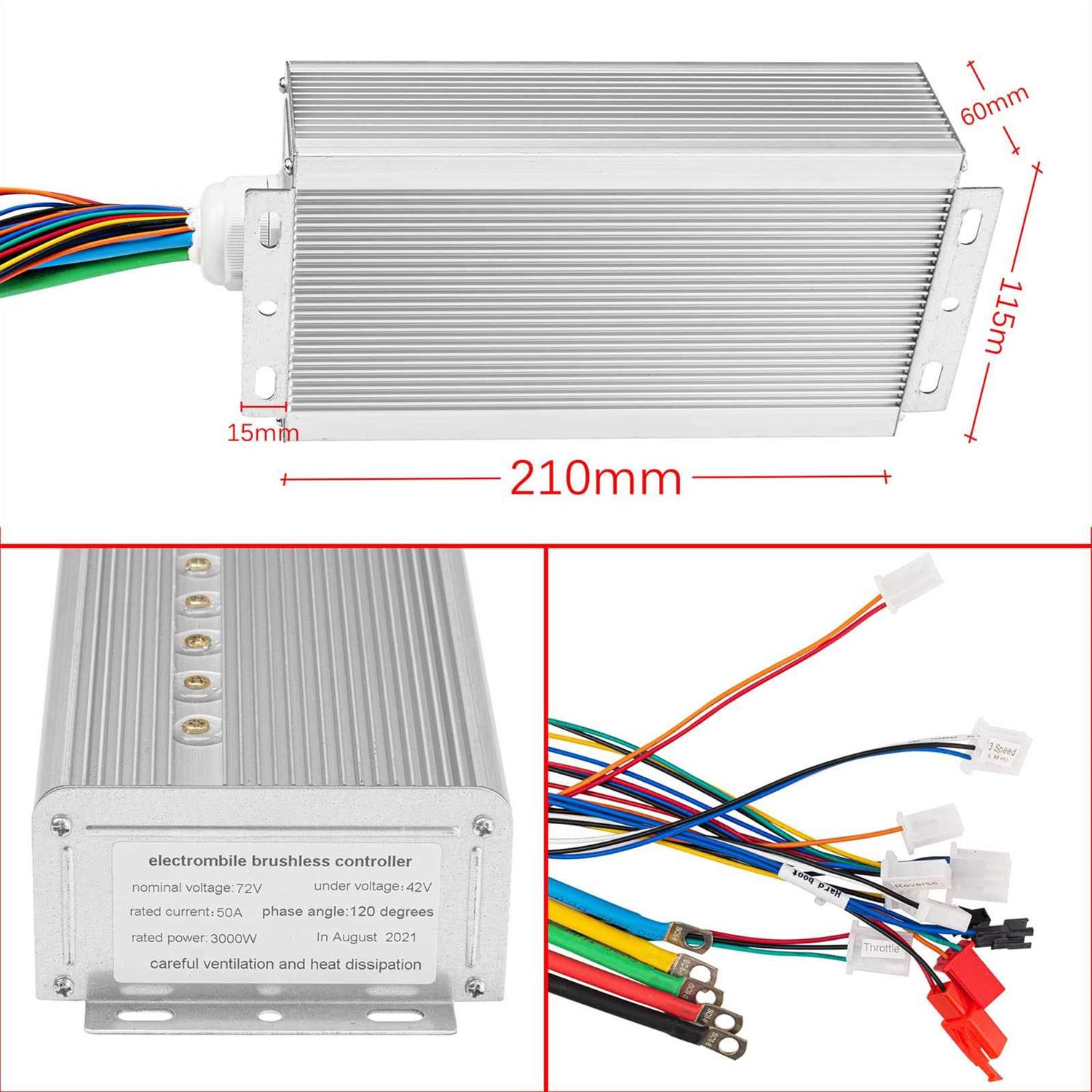 BLDC 72V 3000W Brushless Motor Kit with 24 Mosfet 50A Controller and Throttle for Electric Scooter E Bike Engine Motorcycle Diy Part Conversion Kit - Image 4