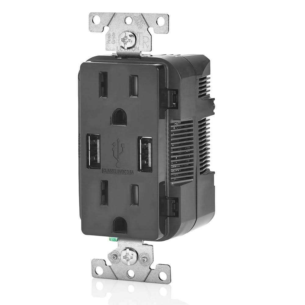 Leviton 15 amps 125V Decora 5-15R Duplex Outlet & USB Charger Black - Image 2
