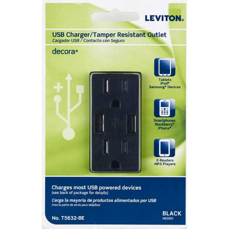 Leviton 15 amps 125V Decora 5-15R Duplex Outlet & USB Charger Black - Image 3