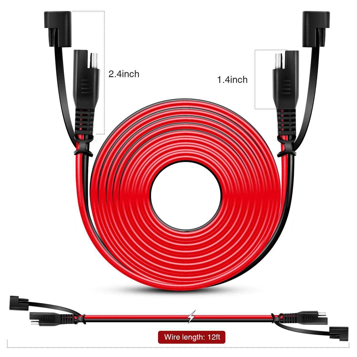 Nilight 2PCS 12FT SAE to SAE Extension Cable DC Extension Cord 16AWG 2 Pin Wire Harness with 12v-24v Quick Connect/Disconnect SAE Connector with Dust - Image 4