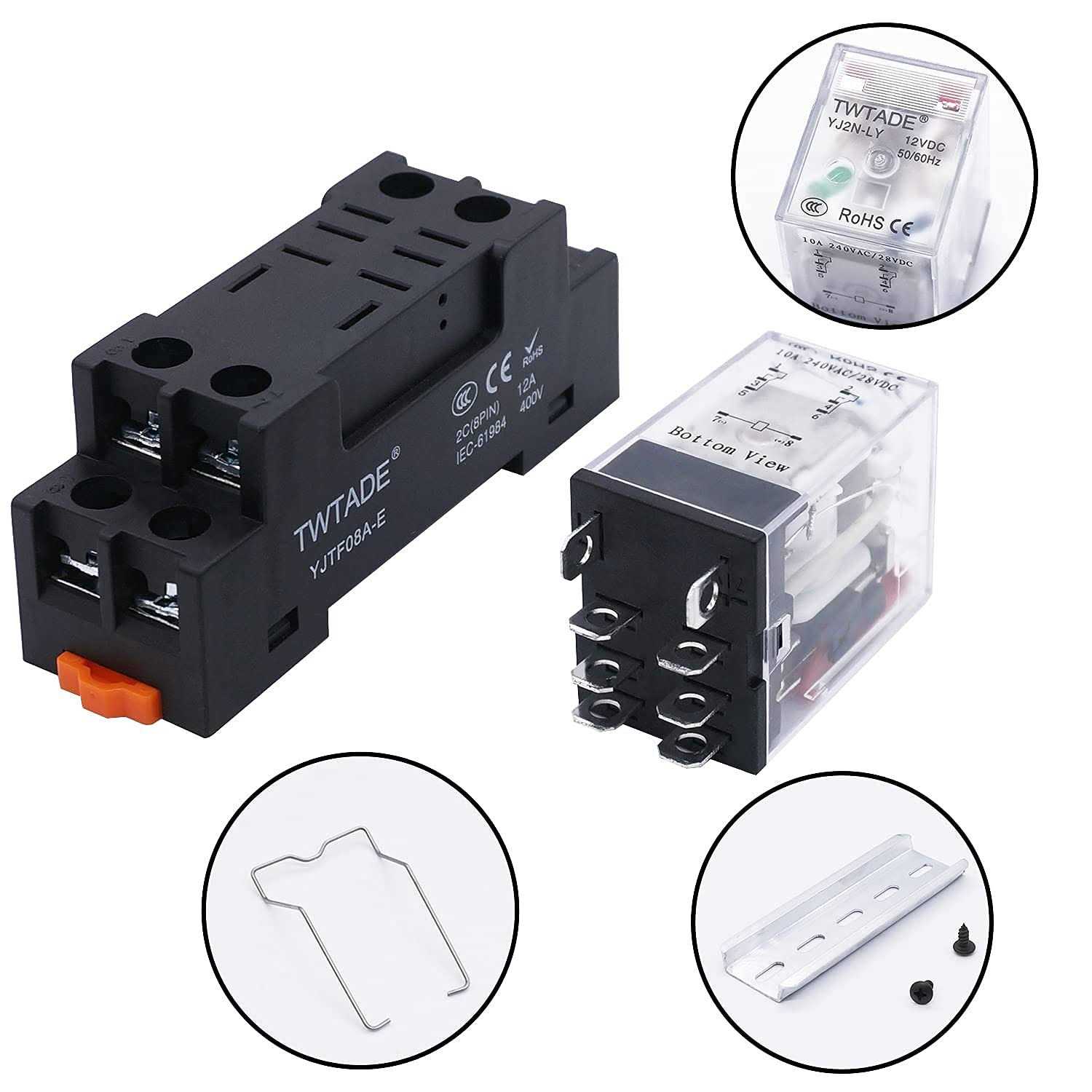 TWTADE/AC 10A Coil Electromagnetic Power Relay 8 Pins 2DPT Indicator Light and Socket Base -YJ2N-LY - Image 3