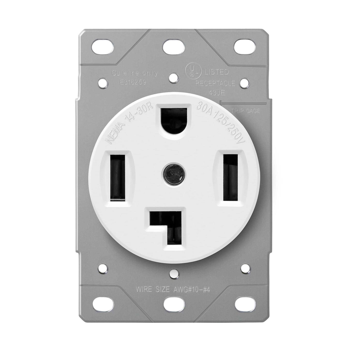 Enerlites 66300 30 Amp Electrical Dryer Outlet | NEMA 14-30R, Outdoor/Indoor, Flush Mount Receptacle, 3-Pole, 4 Wire, (10,8,6,4) AWG, Industrial